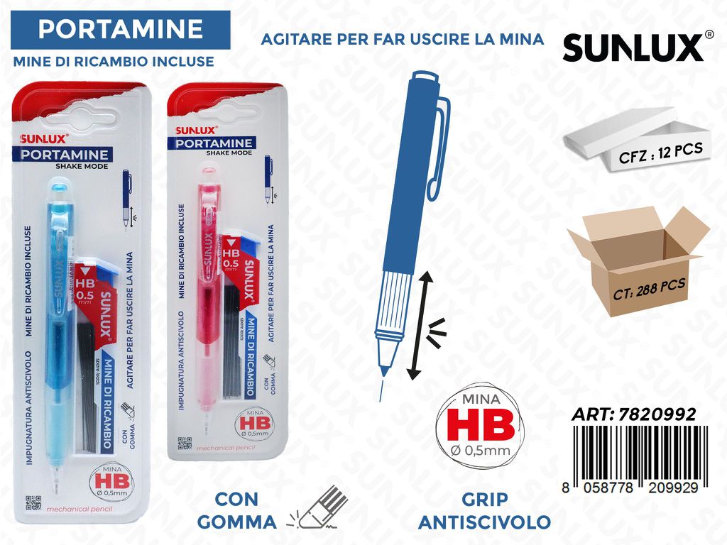 PORTAMINE C/GOMMA HB 0.5MM ASS.