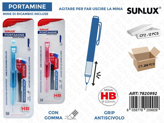 PORTAMINE C/GOMMA HB 0.5MM ASS.