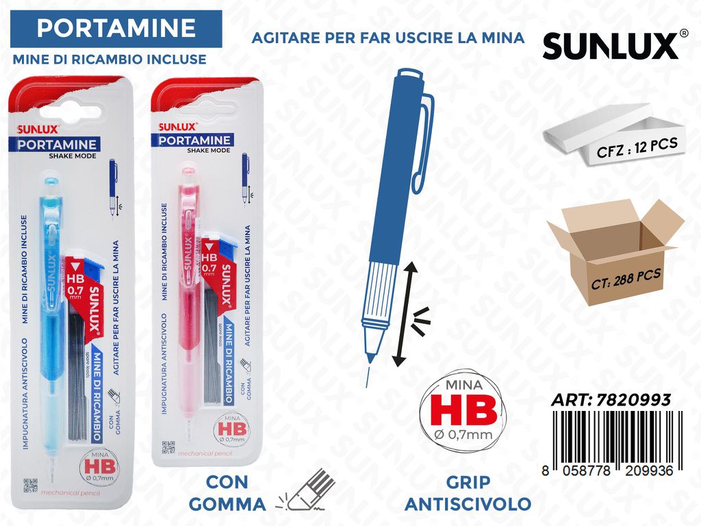PORTAMINE C/GOMMA HB 0.7MM ASS.
