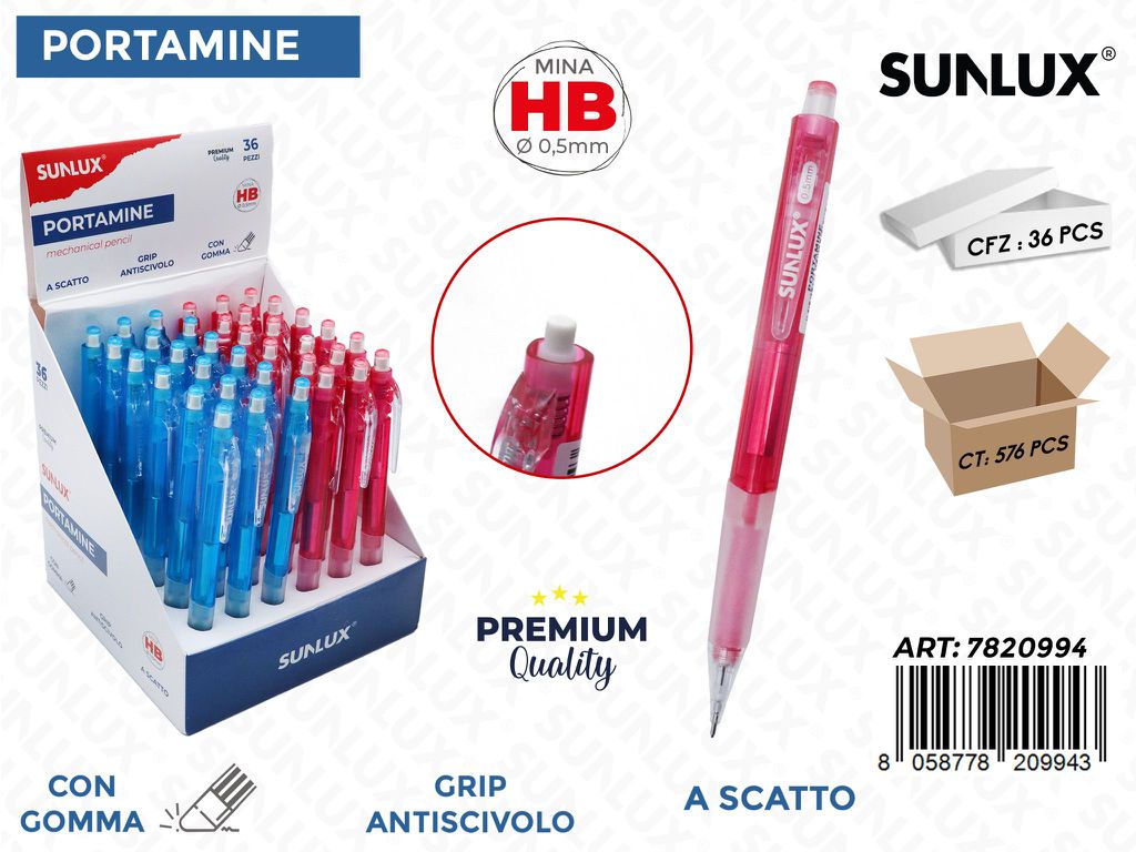 ESP. PORTAMINE C/GOMMA HB 0.5MM ASS.