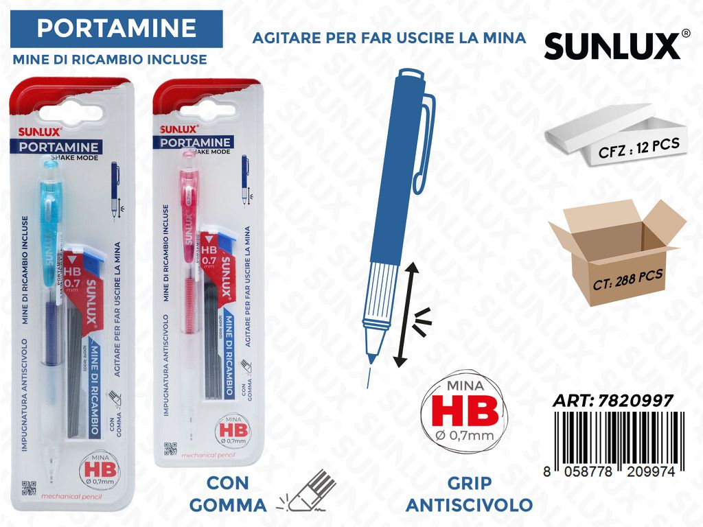Sunlux Portamine c/Gomma Hb 0.7MM Ass.