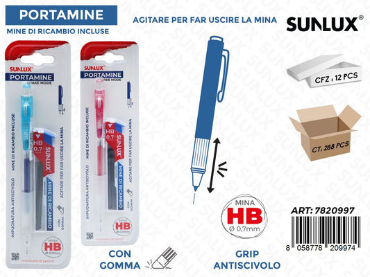 Sunlux Portamine c/Gomma Hb 0.7MM Ass.