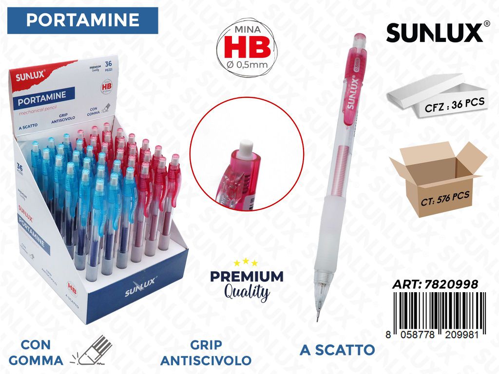 Sunlux Esp. Portamine c/Gomma Hb 0.5MM Ass.