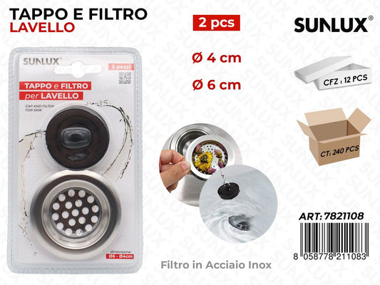 Tappo e Filtro Lavello Acciaio Inox 4-6CM/ Pz da 12