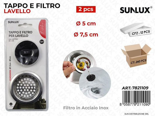 Tappo e Filtro Lavello Acciaio Inox 5-7.5CM/ Pz da 12