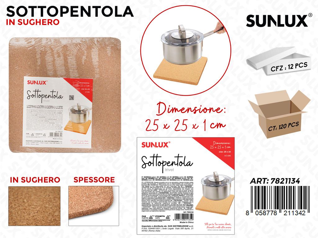 Sottopentola in Sughero 25*25*1CM
