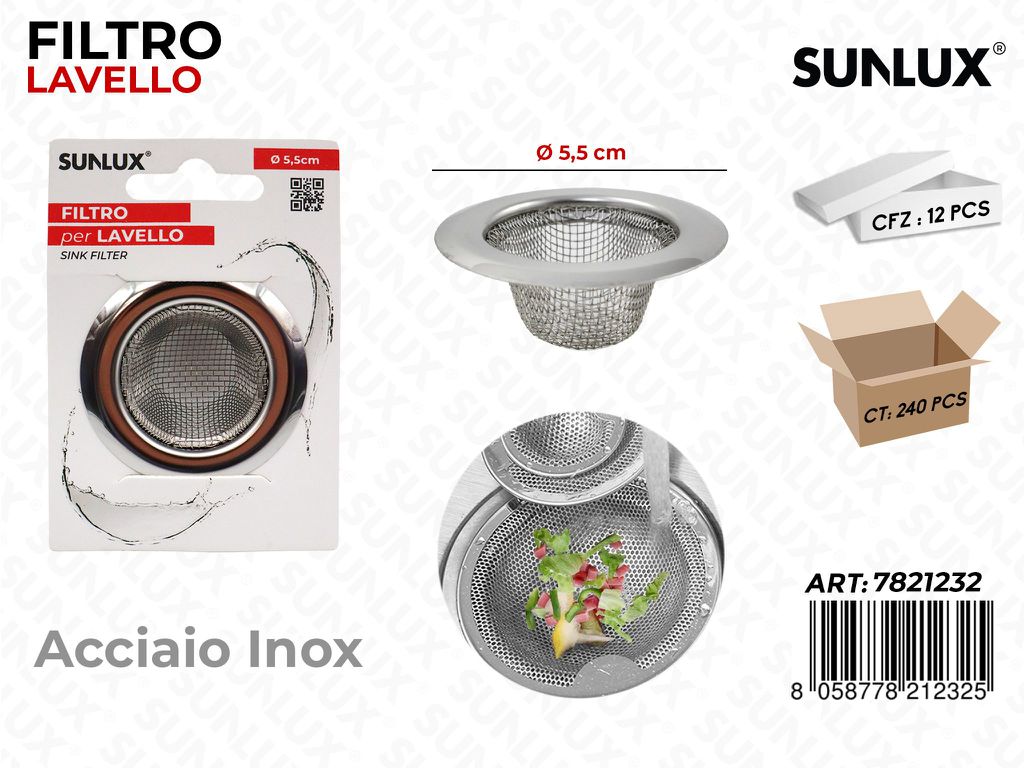 Filtro per Lavello in Acciaio Inox D.5.5CM