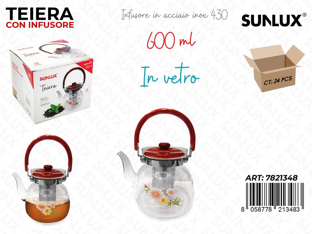 Teiera con Infusore Vetro-acc. 430 600ML / Pz da 6