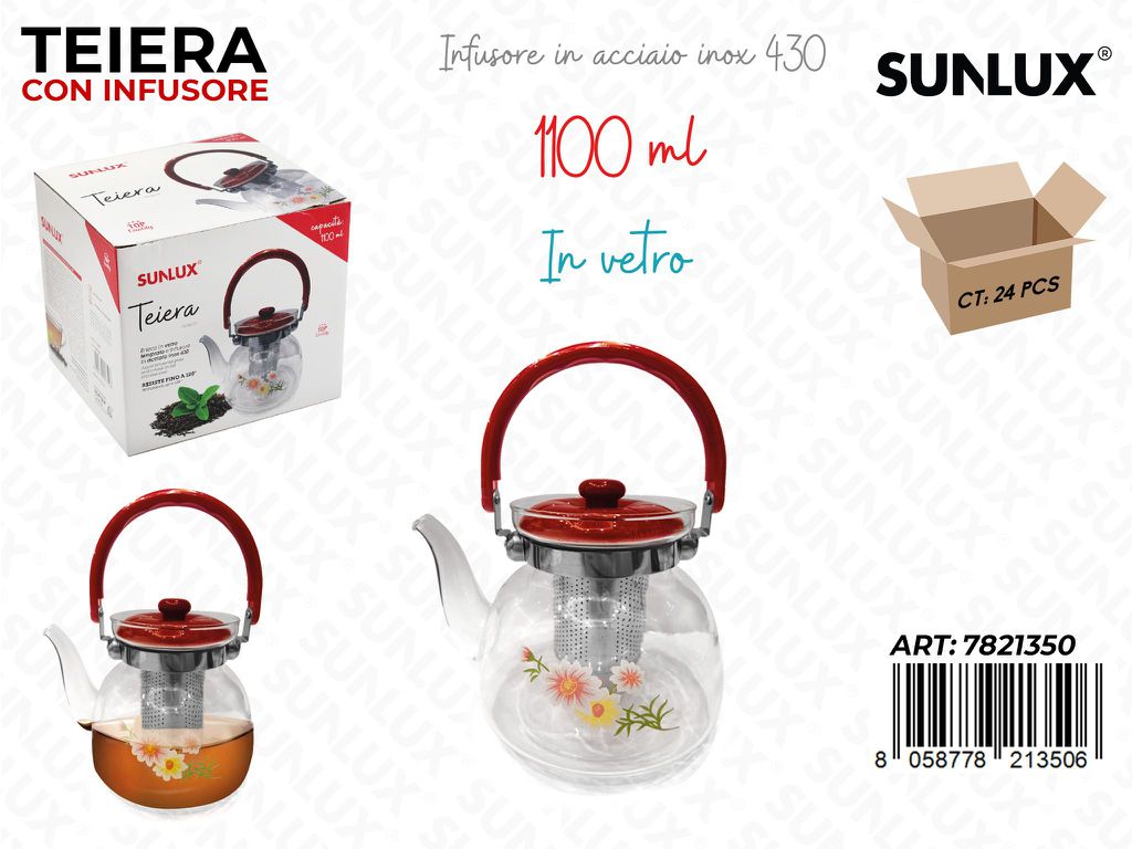 Teiera con Infusore Vetro-acc. 430 1100ML / Pz da 6