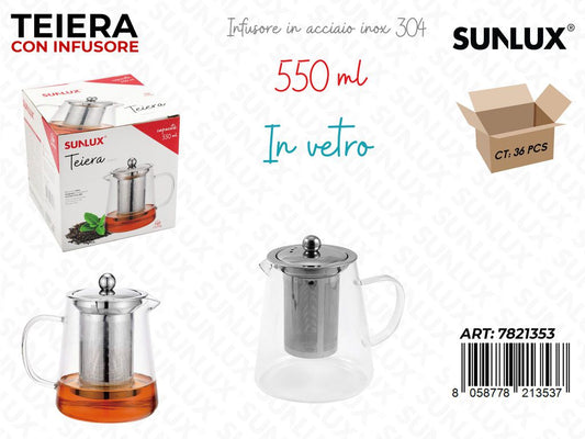 Teiera con Infusore Vetro-acc. 304 550ML / Pz da 6