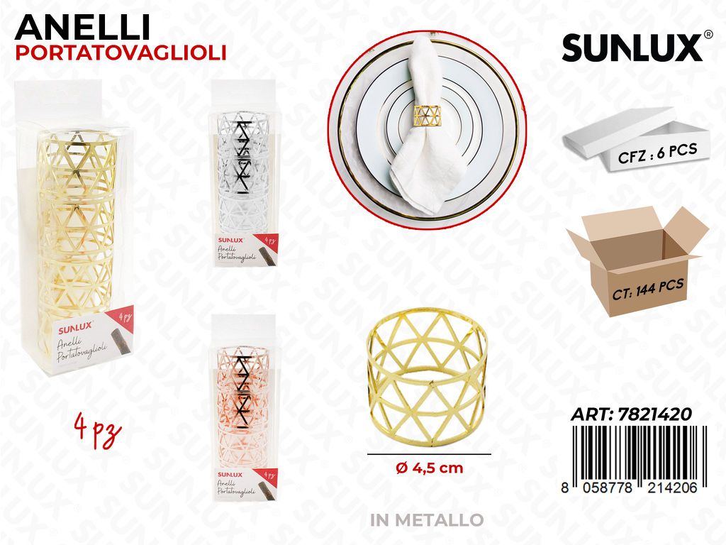 Sunlux Anelli P.tovaglioli D.4.5CM 4PCS