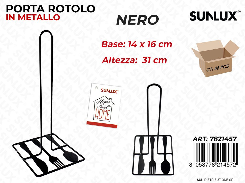 Porta Rotolo in Metallo Nero 14*16*31CM
