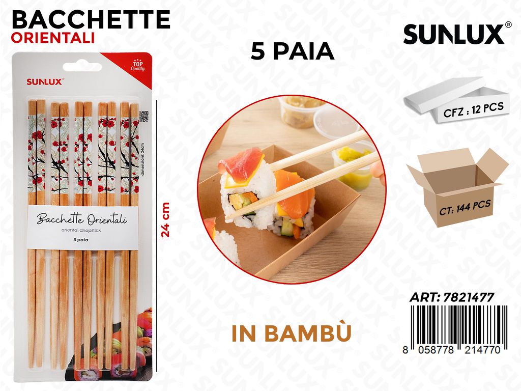 Sunlux Bacchette Orientali Legno 5PAIA 24CM