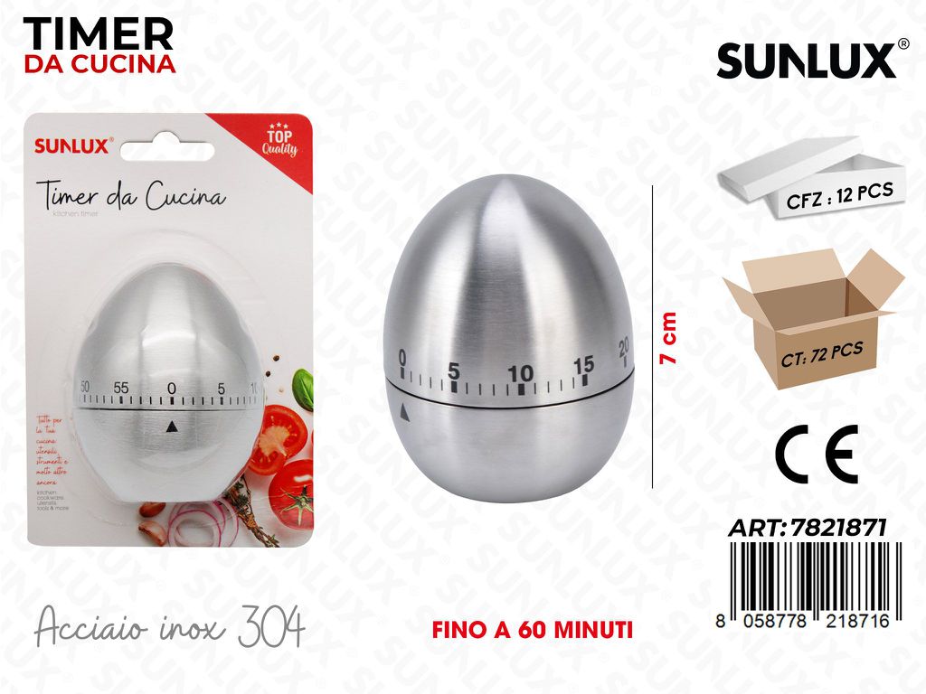 Sunlux Timer da Cucina Acciaio 304 60MIN. 7CM
