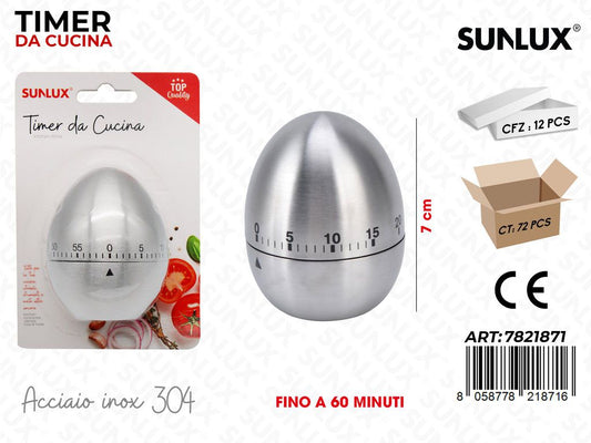 Sunlux Timer da Cucina Acciaio 304 60MIN. 7CM