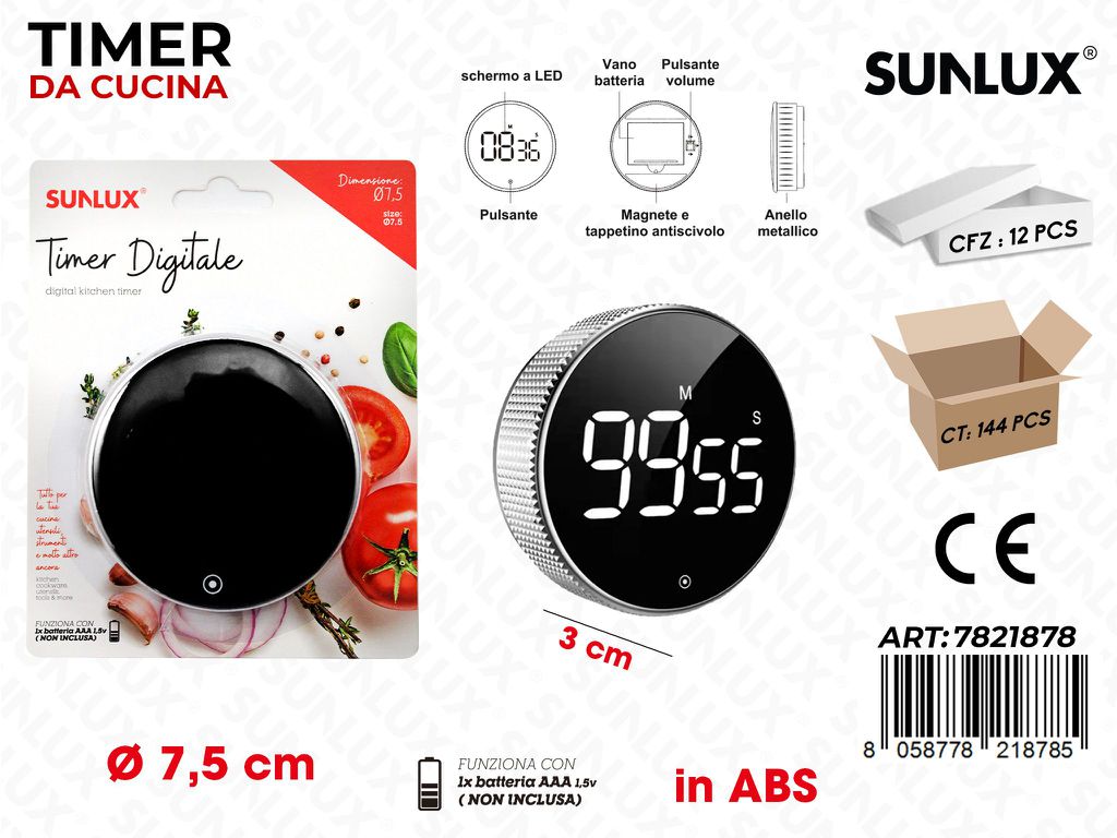 Sunlux Timer Da Cucina Digitale D.7.5*3Cm