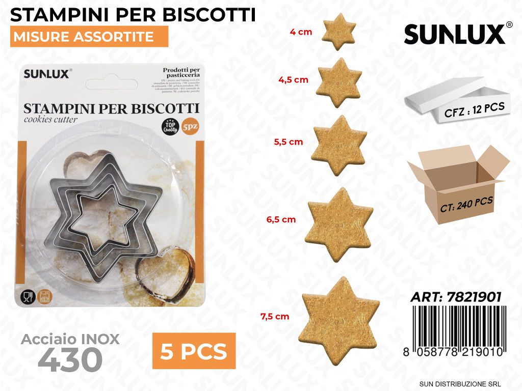 STAMPI PER BISCOTTI ACCIAIO 430 5PCS MIS ASS. /PZ DA 12**