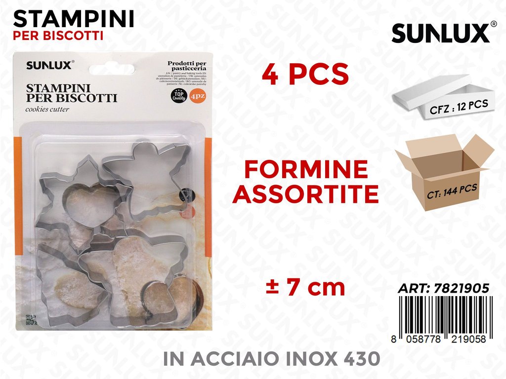 Stampini per Biscotti Acciaio 430 4PCS Ass. 7CM