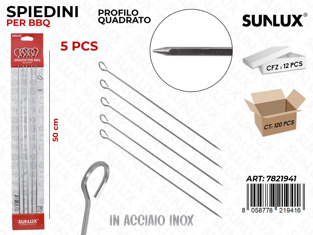 Spiedini per Bbq P. Quadr. 5PC- 50CM