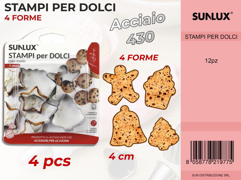 STAMPO PER DOLCI IN ACCIAIO 430 4PCS ASS. /PZ DA 12**