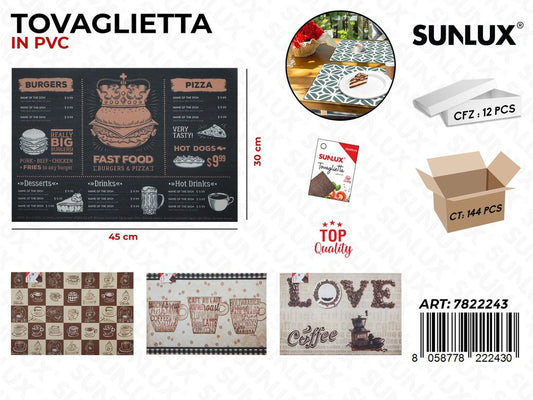 Sunlux Tovaglietta Rett. Pvc 45*30CM Ass.