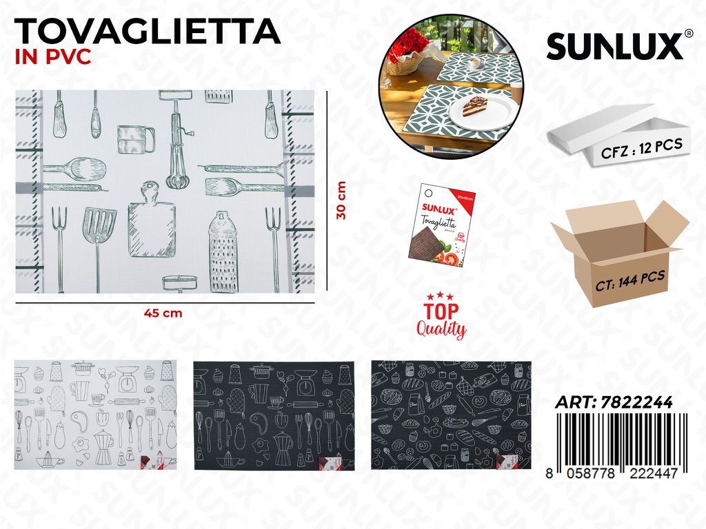 Sunlux Tovaglietta Rett. Pvc 45*30CM Ass.