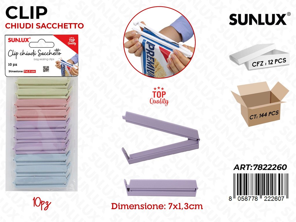 Sunlux Clip Chiudi Sacchetto 10PCS 7*1.3CM