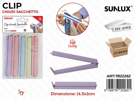 Sunlux Clip Chiudi Sacchetto 5PCS 14.5*2CM