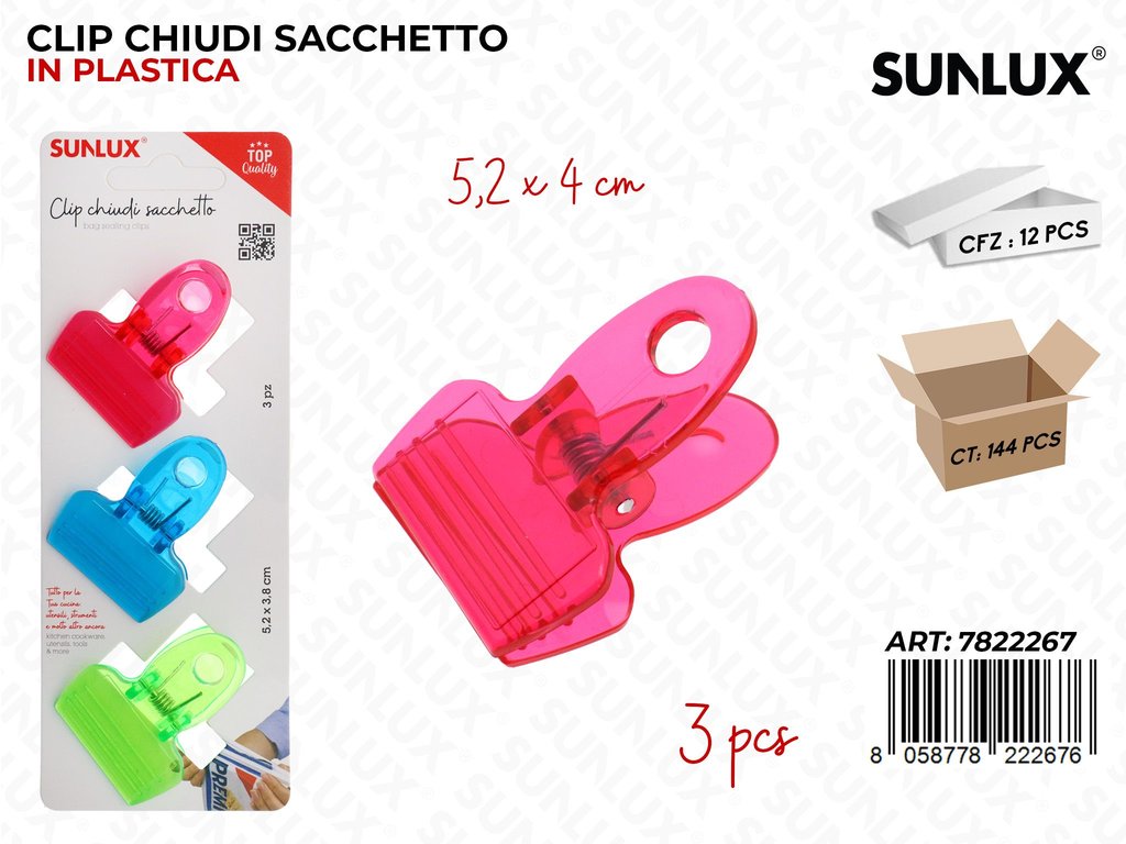 Sunlux Clip Chiudi Sacchetto 3PCS Ass. 5.2*4CM