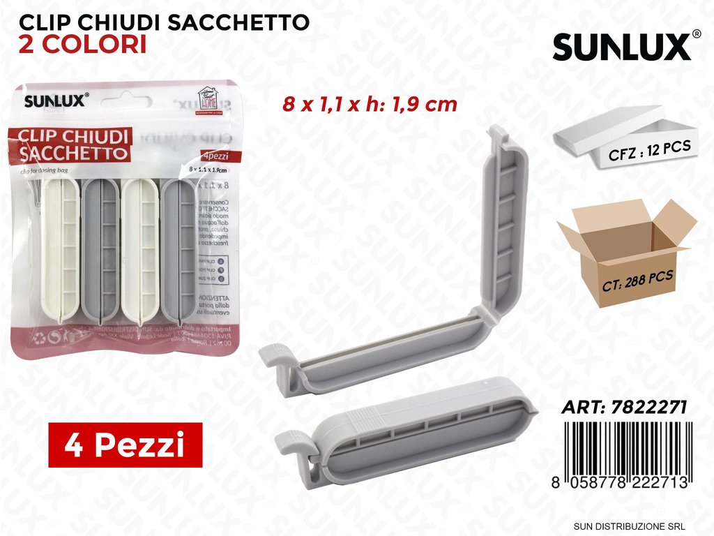 Clip Chiudi Sacchetto 4PCS 8*1.1*1.9CM 2COL.