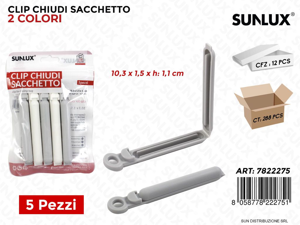 Clip Chiudi Sacchetto 5PCS 10.3*1.5*1.1CM 2COL.