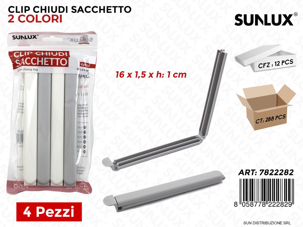 Clip Chiudi Sacchetto 4PCS 16*1.5*1CM 2COL.