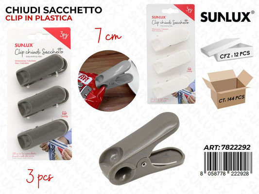 Sunlux Clip Chiudi Sacchetto 3PCS 7CM