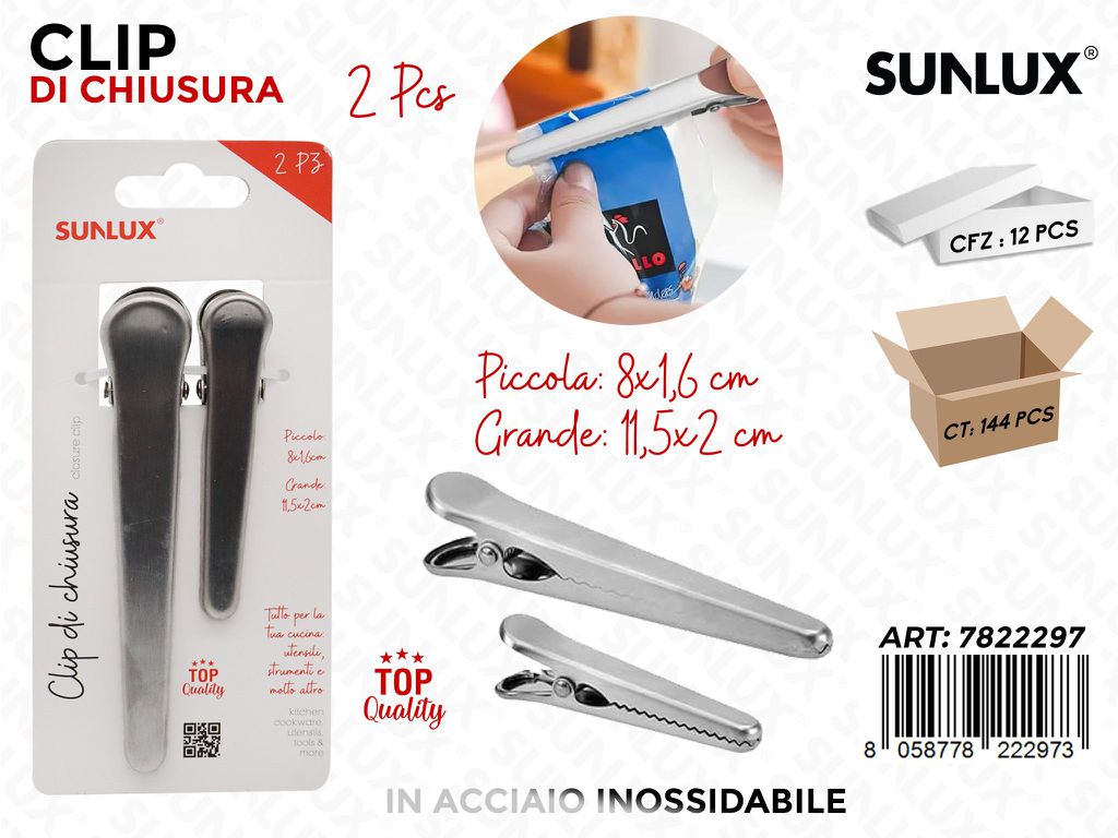 Sunlux Clip di Chiusura Acciaio 2PCS Mis. Ass.