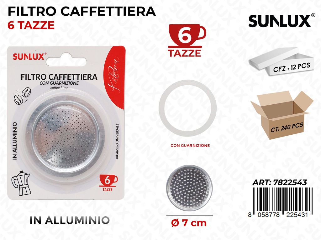 Filtro Caffettiera Allum. D.7 Cm 6 Tazze