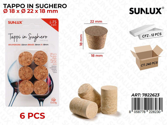 Tappo in Sughero 6PCS D.22*18*18 Mm