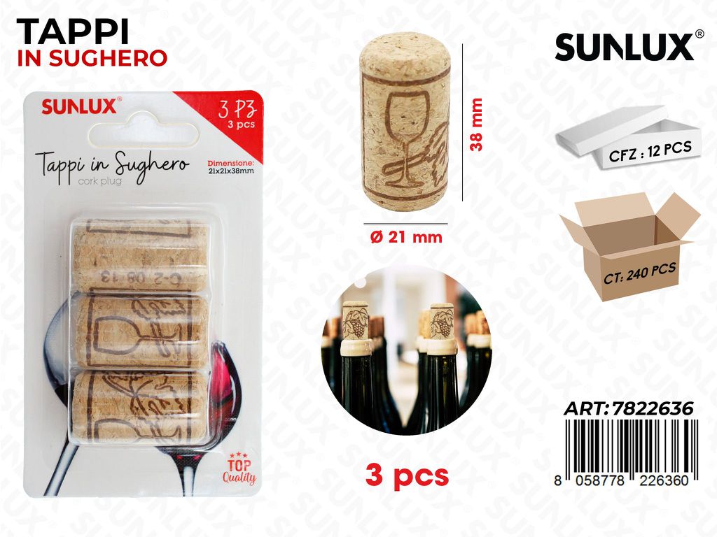 Sunlux Tappo in Sughero 3PCS 21*38MM