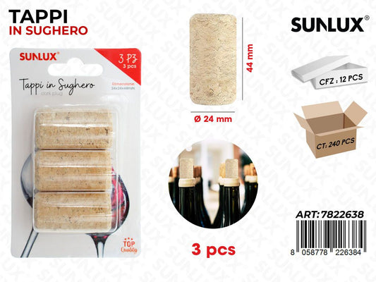Sunlux Tappo in Sughero 3PCS 24*44MM