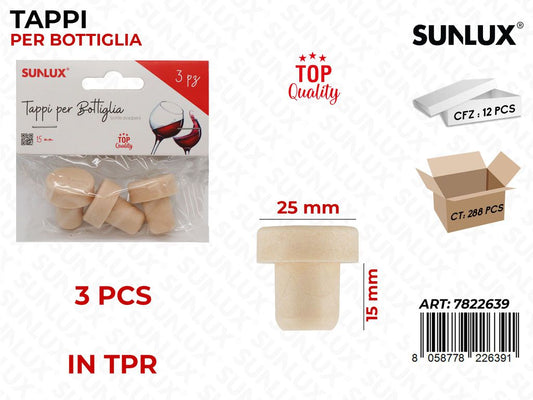 Sunlux Tappi per Bottiglia in Tpr 3PCS 15MM / Pz da 12