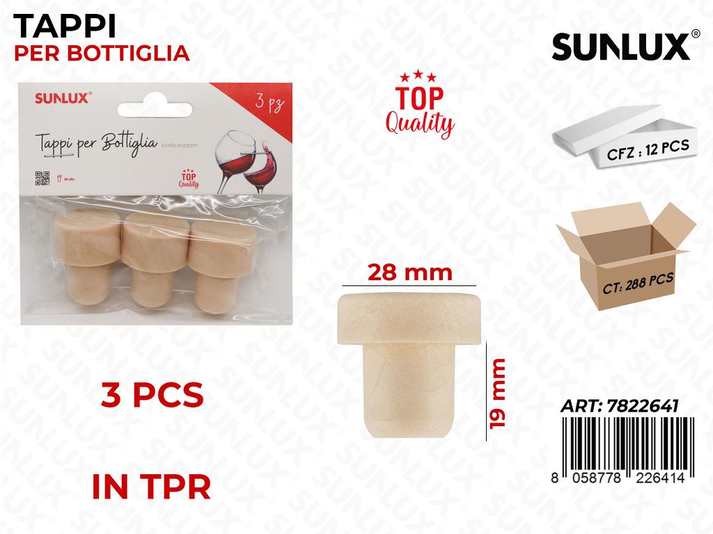 Sunlux Tappi per Bottiglia in Tpr 3PCS 19MM / Pz da 12