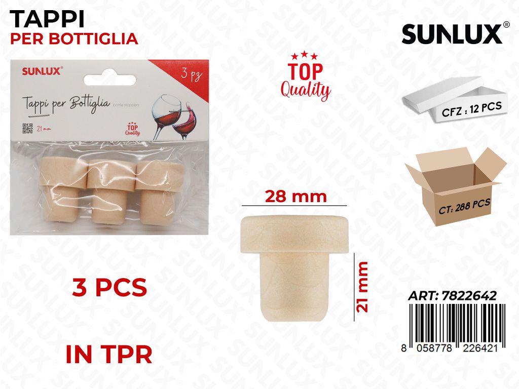 Sunlux Tappi per Bottiglia in Tpr 3PCS 21MM / Pz da 12