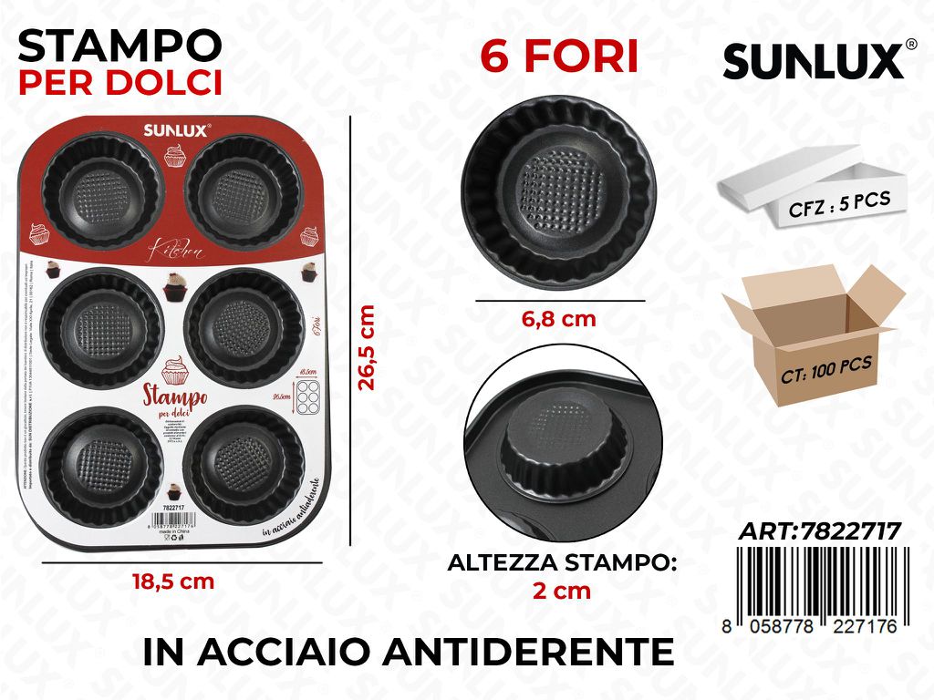 Stampo Dolci in Acciaio 6FORI 26.5*18.5CM