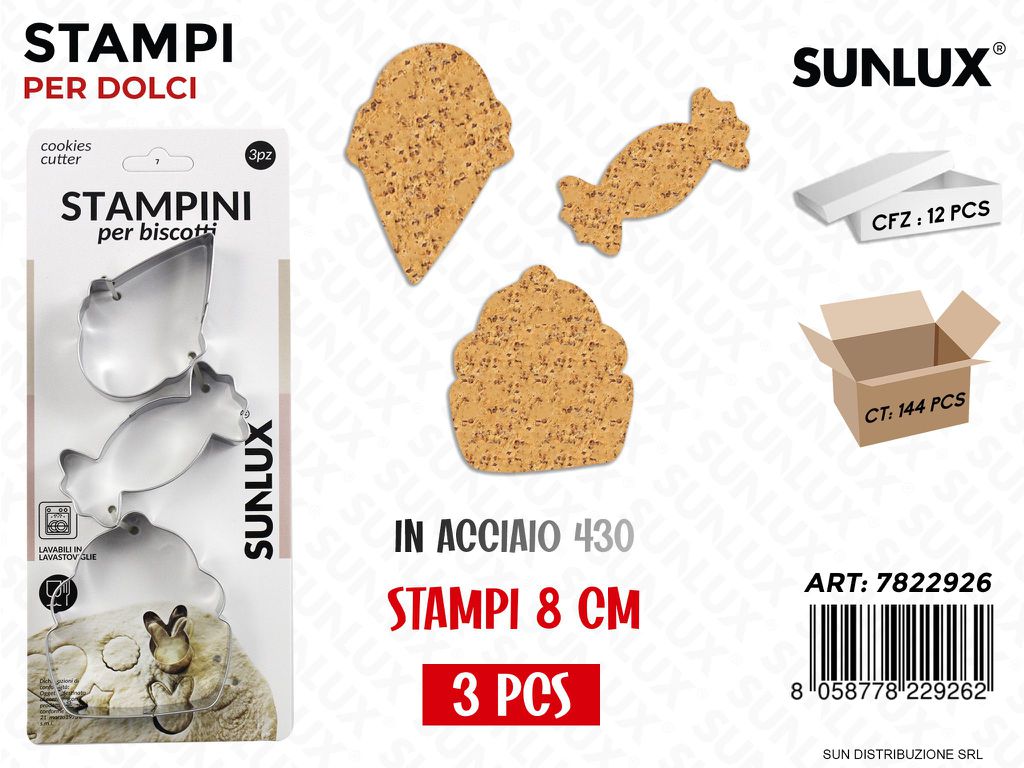 STAMPINI PER BISCOTTI IN ACCIAIO 430 8CM 3PCS /PZ DA 12**