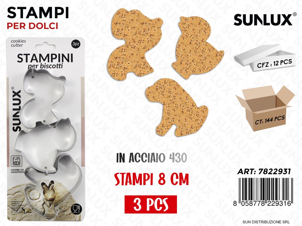 Stampini per Biscotti in Acciaio 430 8CM 3PCS
