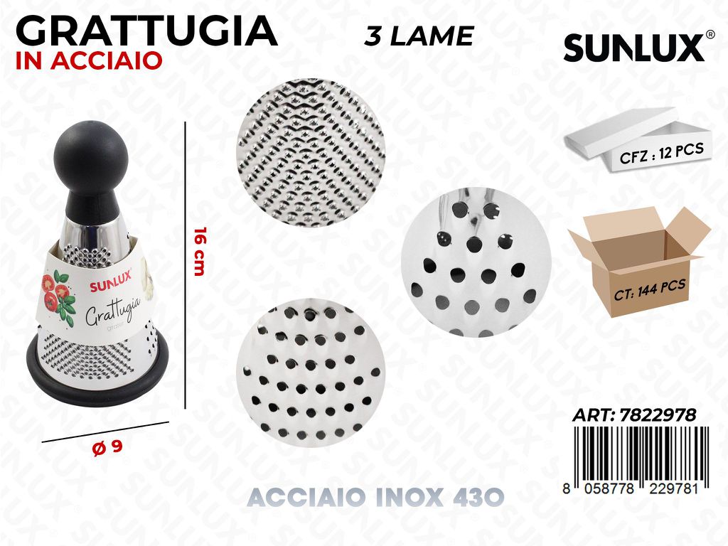 Grattugia 3LAME in Acciaio 430 D.9*16CM