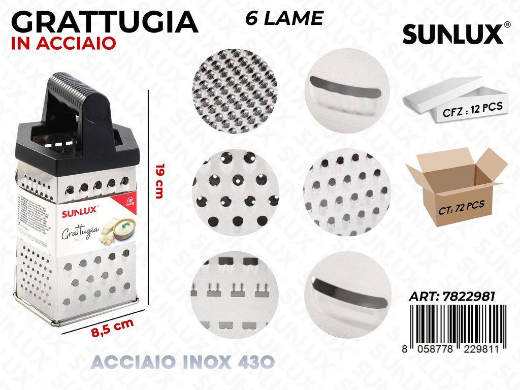 Grattugia 6LAME in Acciaio 430 8.5*19CM