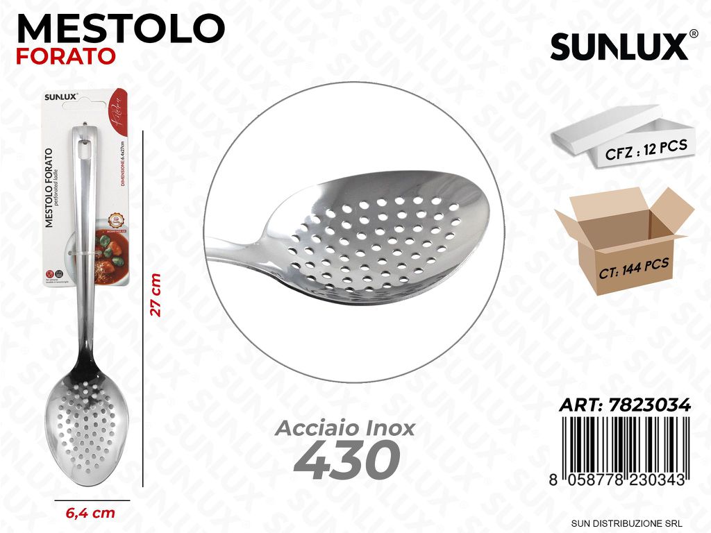 Mestolo Forato in Acciaio 430 6.4*27CM