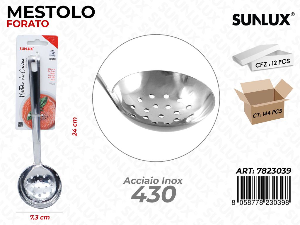 Mestolo Forato in Acciaio 430 7.3*24CM