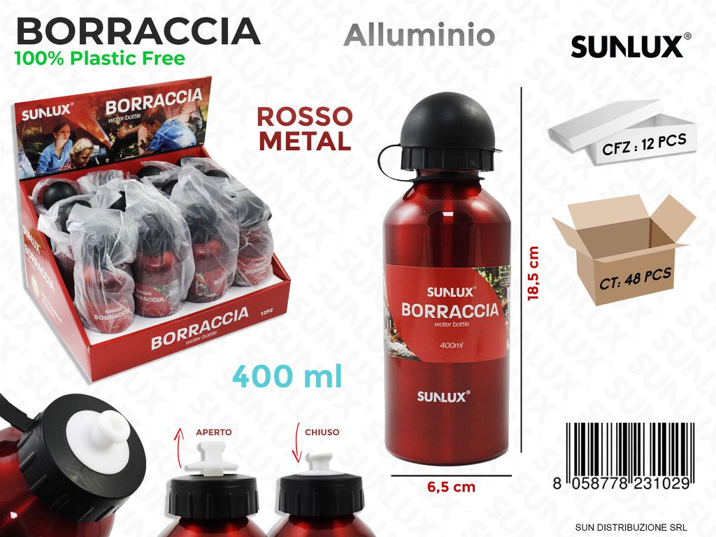 Borraccia in Alluminio 400ML Rosso Metal