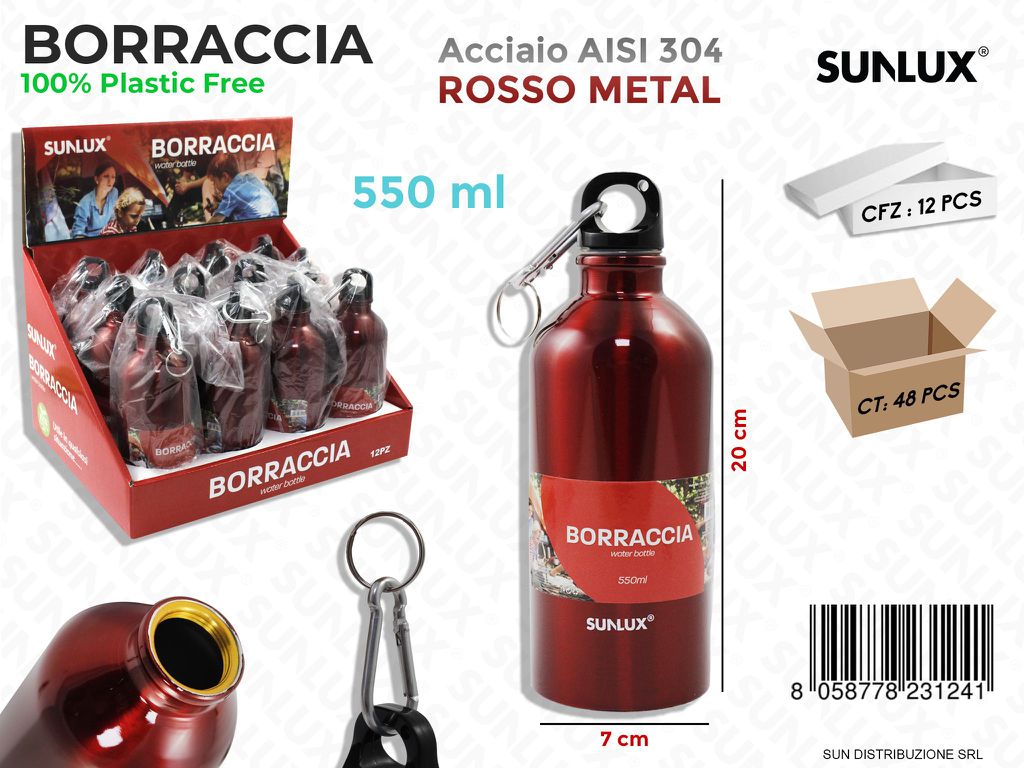 Borraccia Acciaio Aisi 304 550ML Rosso Metal